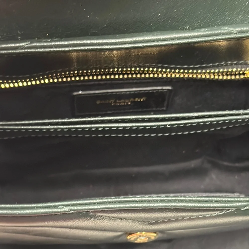 Saint Laurent Green Quilted Leather Shoulder Bag with Gold YSL - Picture 4 of 8